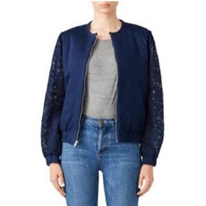 AMUR Teagan Quilted Lace Sleeve Full Zip Blue Bomber Jacket Women's Size XS